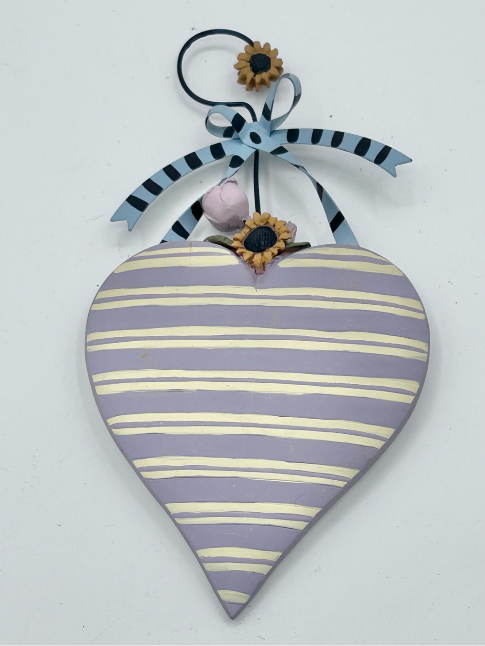 Williraye Studio Heart Valentine Ornament Folk Art Purple Striped 7"